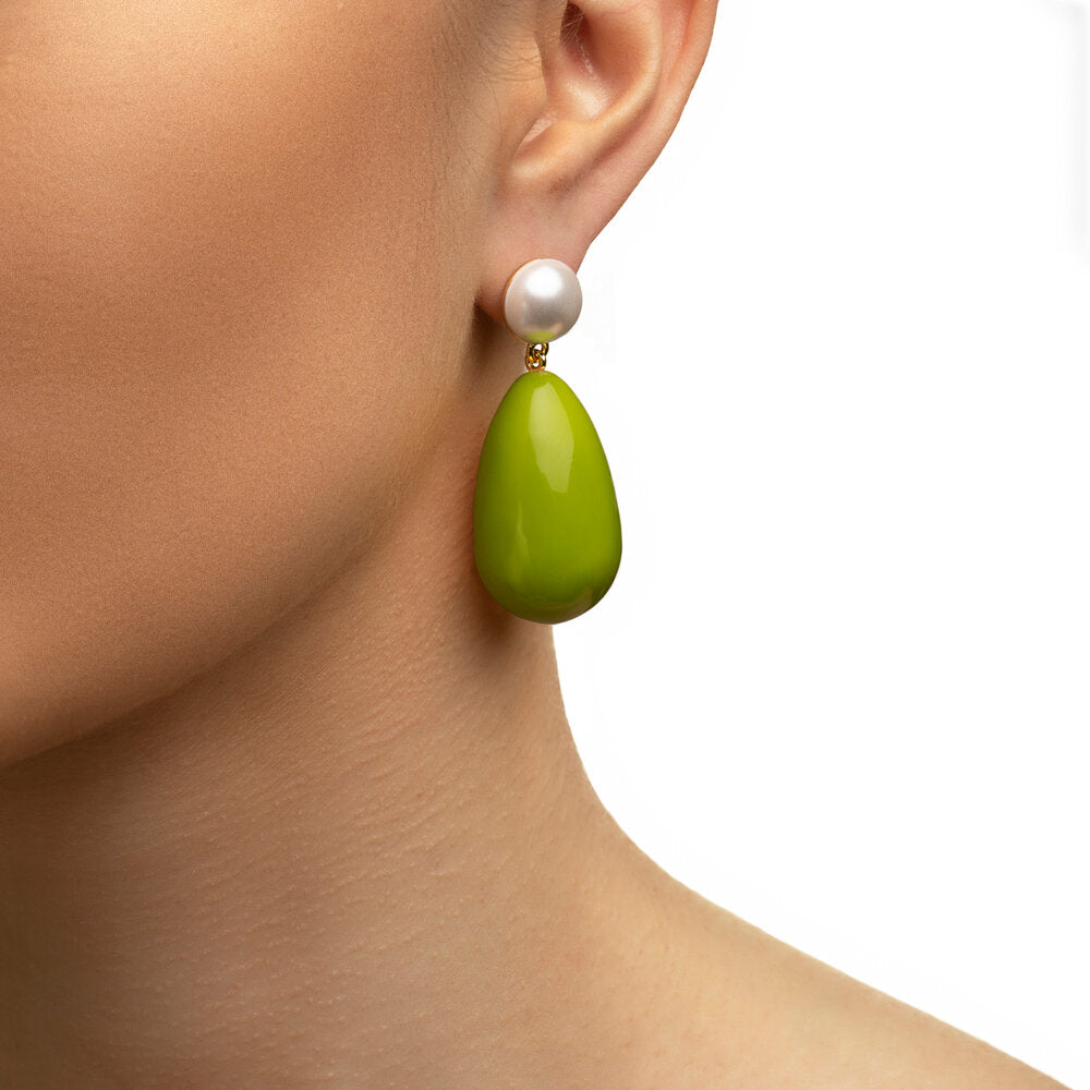 Drop øreringe - hvid/grøn